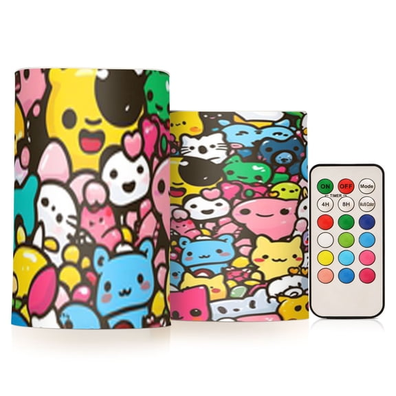 Cute Cartoon Characters Flickering Flameless Candles Battery Operated with Remote Timer LED Pillar Candles Set of 2