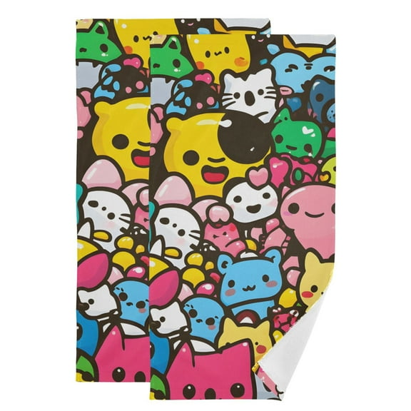 Cute Cartoon Characters Hand Towel Absorbent Bath Towels for Bathroom Sports Gym(28.3" X 14.4") Set of 2