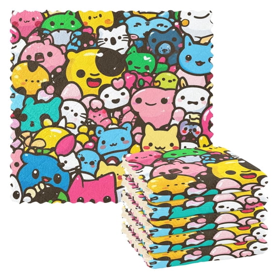 Cute Cartoon Characters Kitchen Cloth Dish Towels for Drying Washing Absorbent Dish Rags 6 Pack