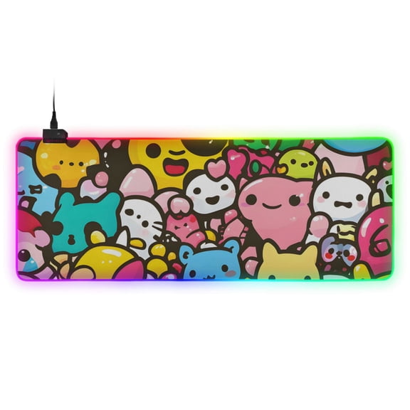 Cute Cartoon Characters RGB Gaming Mouse Pad Large Keyboard Mat Rubber Base 13 Light Modes