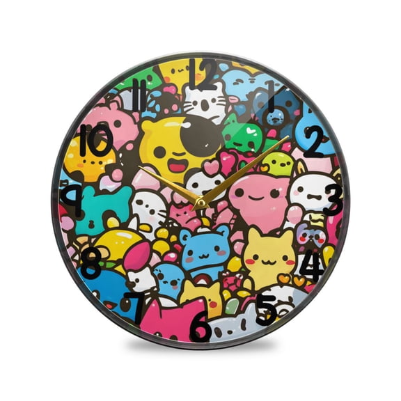 Cute Cartoon Characters Round Acrylic Wall Clock Silent Battery Operated Home Decor for Living Room Bedroom
