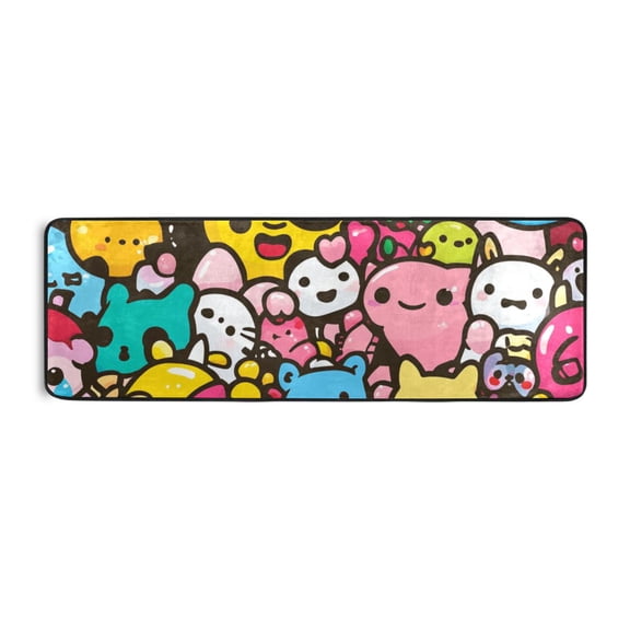 Cute Cartoon Characters Runner Rug for Hallways Kitchen Non Slip 2'x 6' Washable Hall Carpet for Bedroom Entryway Laundry Room