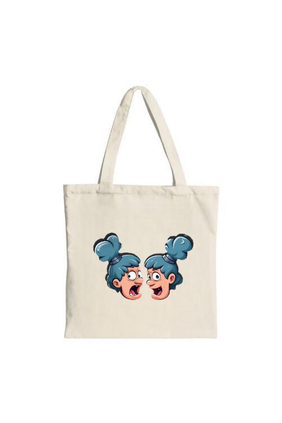 Cute Cartoon Characters Tote Bag - Blue - haired Surprised Expressions Perfect for Shopping Travel & Parties - Stylish Canvas Design