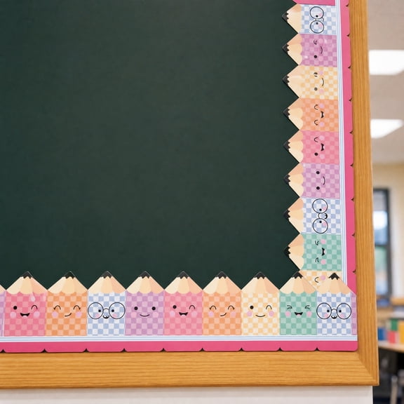 Cute Cartoon Checkered Bulletin Board Trim Roll,Pre-Cut Scalloped Wave Edge,Thick Tearproof Coated Paper,Self-Adhesive Easy Paste Design,197"