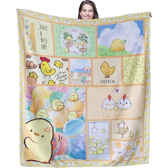 Cute Cartoon Chick Blanket 50"x60" for Kids Boys & Girls Super Cozy Warm Flannel Throw Blanket for Classroom Home Sofa Bed 50"x60"