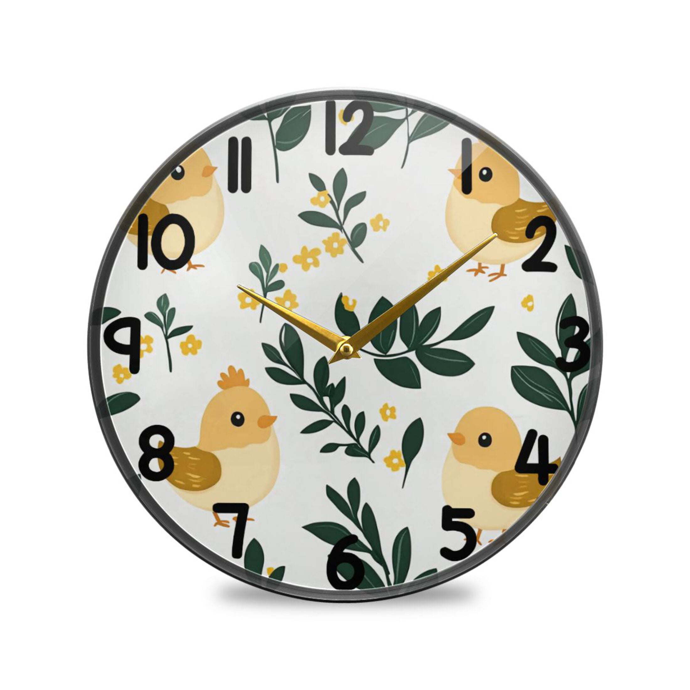 Cute Cartoon Chickens Round Acrylic Wall Clock Silent Battery Operated