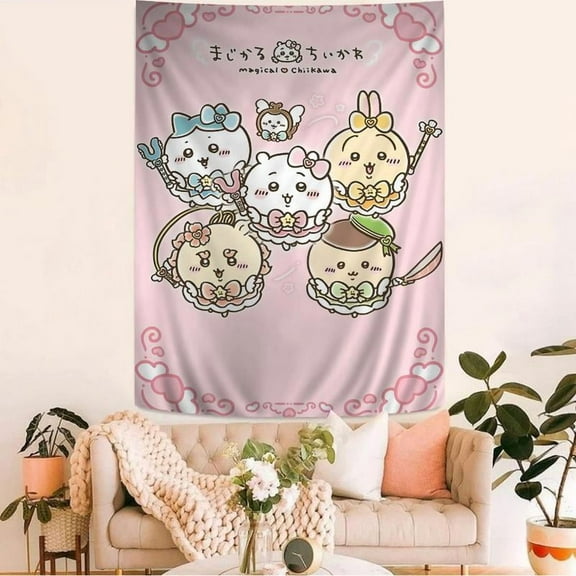 Cute Cartoon Chiikawa Anime Tapestry Hippie Flower Wall Carpets Dorm Decor Wall Hanging Home Decor,Polyester fabric,Birthday/ Valentine's Day/ Boyfriend Girlfriend