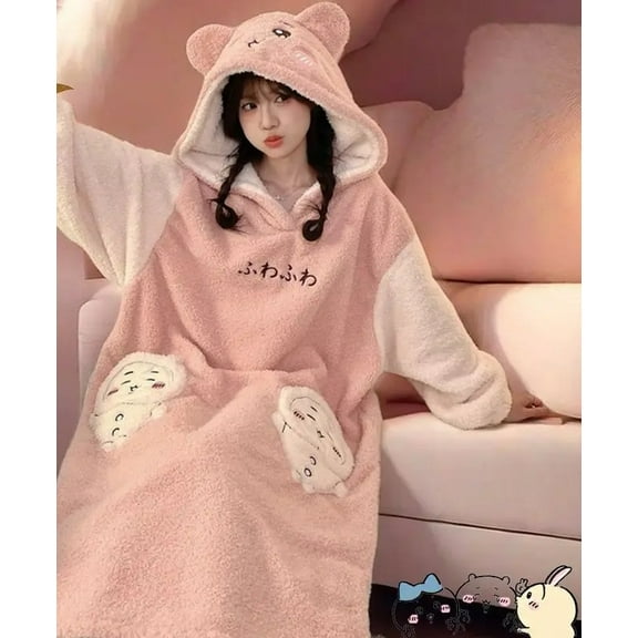 Cute Cartoon Chiikawa Autumn and Winter Pajamas Thick Hooded Home Clothes Xmas Holiday Gift