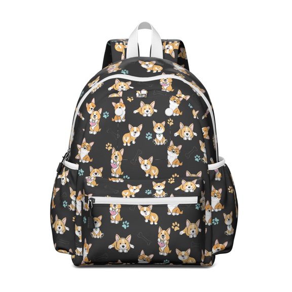Cute Cartoon Corgi Backpack for School,Cute School Bag,Schoolbag with Adjustable Shoulder Straps & Padded Back,13.4"x11"x4.7"