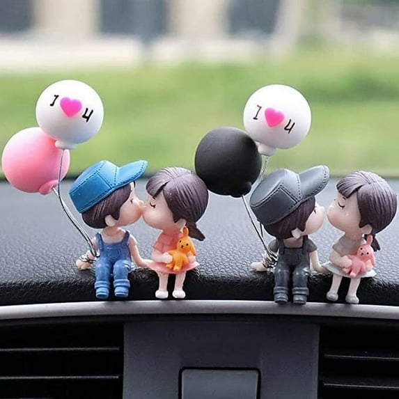 Cute Cartoon Couples Action Figure Figurines Balloon Ornament Car Decoration Auto Interior Dashboard Accessories for Girls Gifts (Pink &Gray Balloon)
