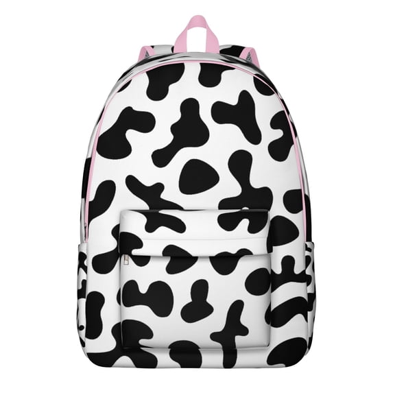 Cute Cartoon Cow Backpack, Country-Themed School Bag with Black and White Farm Animal Print, Minimalist Rustic Pattern and Floral Western Farm Design