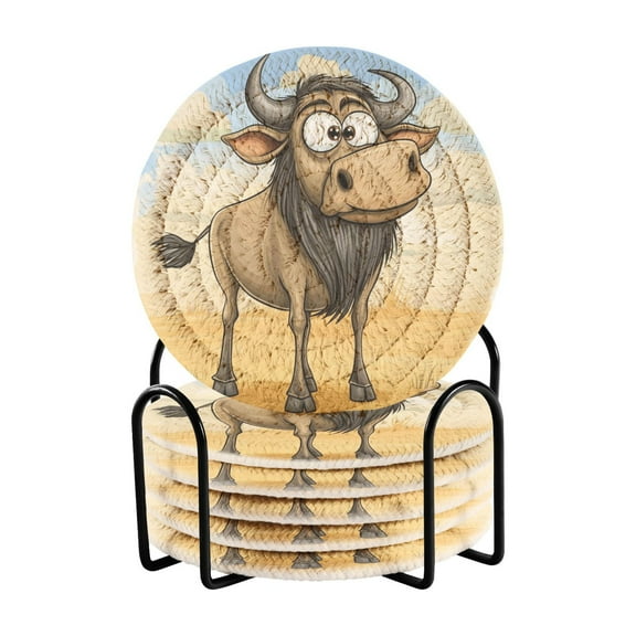 Cute Cartoon Cow Drink Coasters with Holder Absorbent Coaster for Coffee Table Room Decor 6 Pack