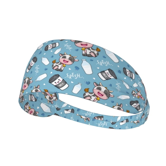 Cute Cartoon Cow Milk Blue Love Headbands for Women Men, Workout Elastic Sweat Band for Yoga Running Cycling Gym Exercise Non Slip Head Bands for Women's Hair