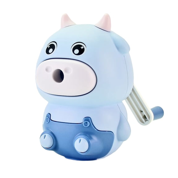 Cute Cartoon Cow Pencil Sharpener, Hand Crank Sharpener with Transparent Shavings Box, Compact Manual Pencil Sharpener for Home Office