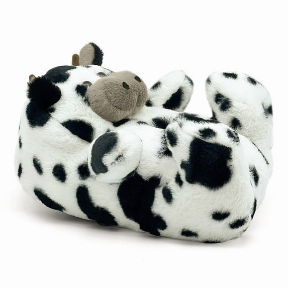 Cute Cartoon Cow Slippers, Fuzzy Animal Plush Slippers for Women and Men, Winter Indoor Outdoor Home Non-Slip Slippers for Adult (One Size Fits All Adults)