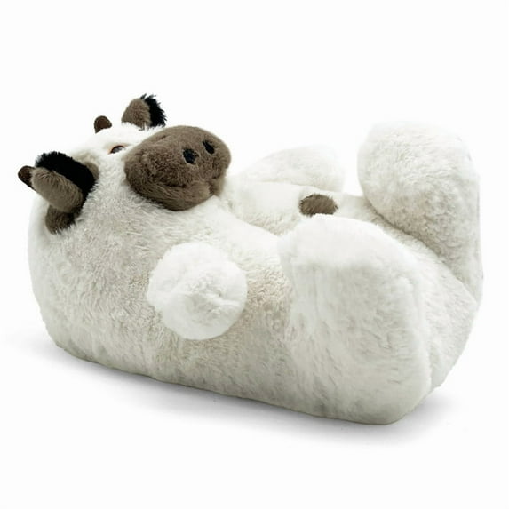 Cute Cartoon Cow Slippers, Fuzzy Animal Plush Slippers for Women and Men, Winter Indoor Outdoor Home Non-Slip Slippers for Adult (One Size Fits All Adults)