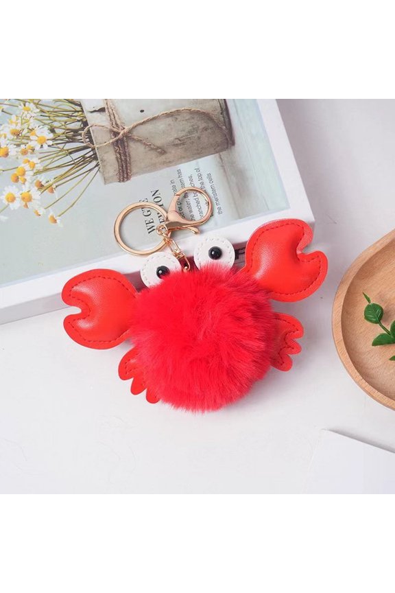 Crab Keychain Adorable Cartoon Crab Pendant Sewn Faux Leather Accessory Popular Crab Element Design Perfect Gift or