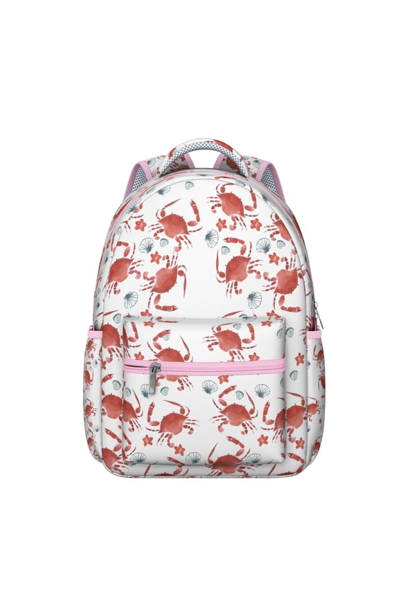Cute Cartoon Crab Waterproof Bookbag - Lightweight Durable Backpack for College Students with Nautical Sea Life Prints