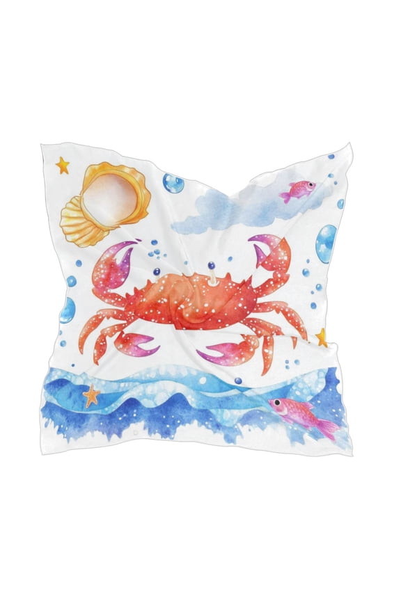 Cute Cartoon Crab Women's Fashion Soft Scarf Square Satin Head Scarf Neck Scarf Head Hair Wraps