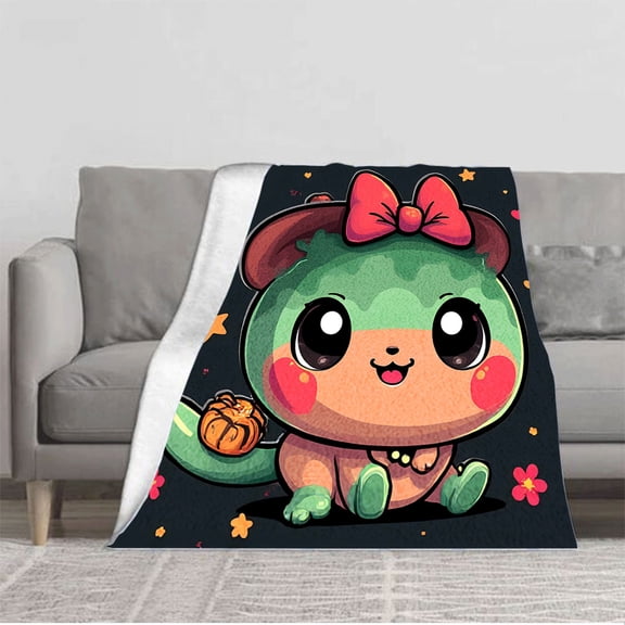 Cute Cartoon Creature Flannel Blanket - Soft Warm Cozy Design with Cheerful Colors & Whimsical Stars & Hearts - Perfect for Sofa & Travel