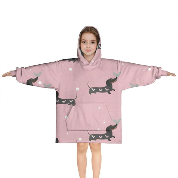 Cute Cartoon Dachshund Blanket Hoodies for Kids 6-13YR Oversize Wearable Blanket Hoodies for Boys Girls Teens