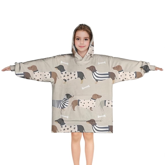 Cute Cartoon Dachshund Blanket Hoodies for Kids 6-13YR Oversize Wearable Blanket Hoodies for Boys Girls Teens