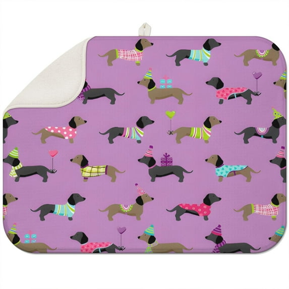 Cute Cartoon Dachshund Dish Drying Mat for Kitchen 1 Pack, Ultra Absorbent Microfiber Dishes Drainer Mats,18"x24"