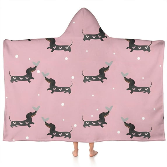Cute Cartoon Dachshund Hooded Bath Towel,60"x35" for Ages 3 To 12 Kids, Quick Dry Lightweight Soft Microfiber Hood Beach Towel Cover Up for Kids