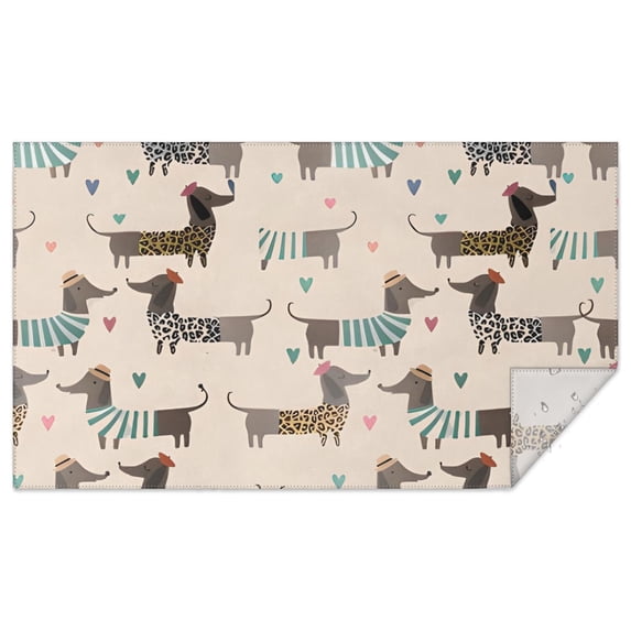 Cute Cartoon Dachshund Rectangle Tablecloth 60"x102",Waterproof Polyester Rectangle Table Cloth, Wipeable Spillproof Polyester Tablecloth for Dining, Camping, Indoor and Outdoor