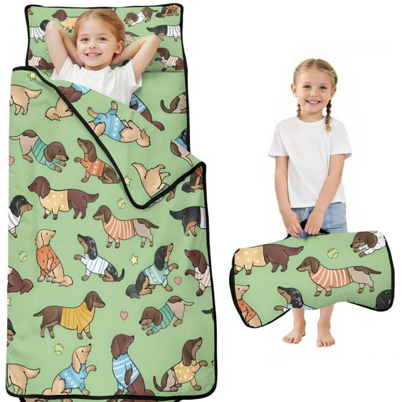 Cute Cartoon Dachshund Toddler Nap Mats for Kids Preschool,Sleeping Mat Bag or Kids,Toddler Sleeping Bag,Toddler Nap Mat or Daycare