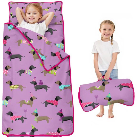 Cute Cartoon Dachshund Toddler Nap Mats for Kids Preschool,Sleeping Mat Bag or Kids,Toddler Sleeping Bag,Toddler Nap Mat or Daycare