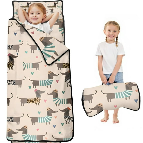 Cute Cartoon Dachshund Toddler Nap Mats for Kids Preschool,Sleeping Mat Bag or Kids,Toddler Sleeping Bag,Toddler Nap Mat or Daycare