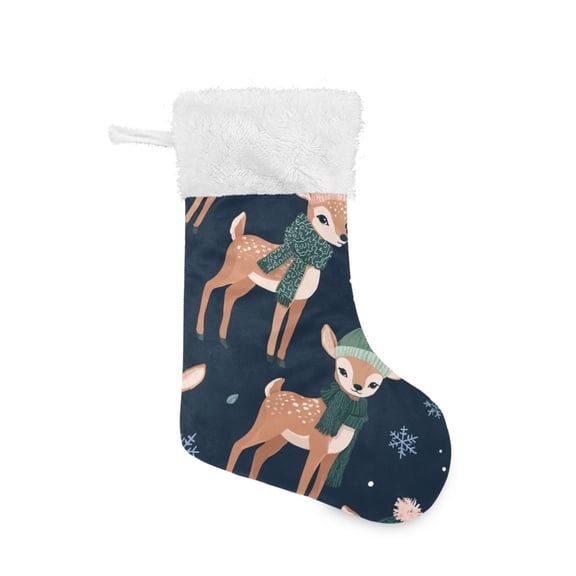 Cute Cartoon Deer with Christmas Hat Christmas Stockings Large Capacity 18 inch Gift Bag with Hook Xmas Holiday Decor 1 Pack