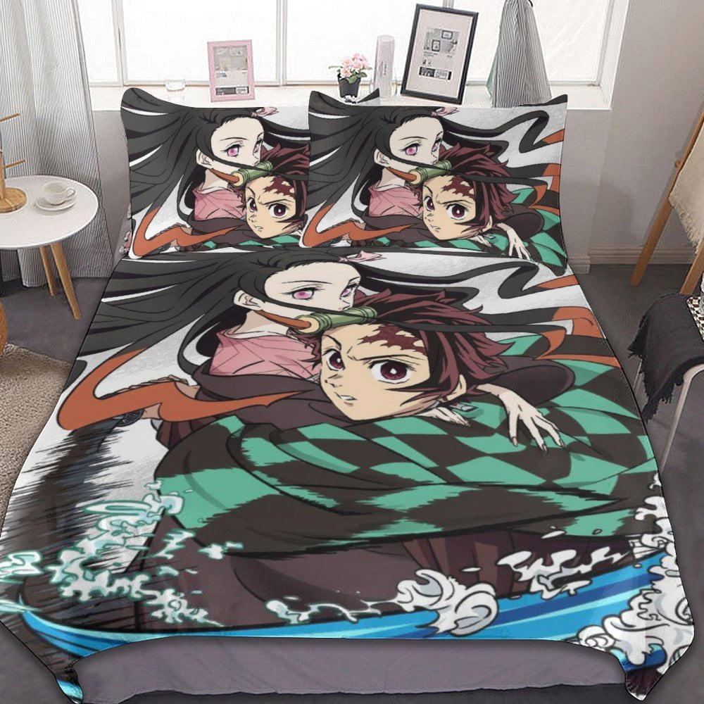 Cute Cartoon Demon Slayer Bedding Set Full Size Duvet Cover Set for