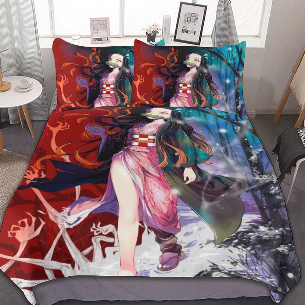 Cute Cartoon Demon Slayer Bedding Set Full Size Duvet Cover Set for