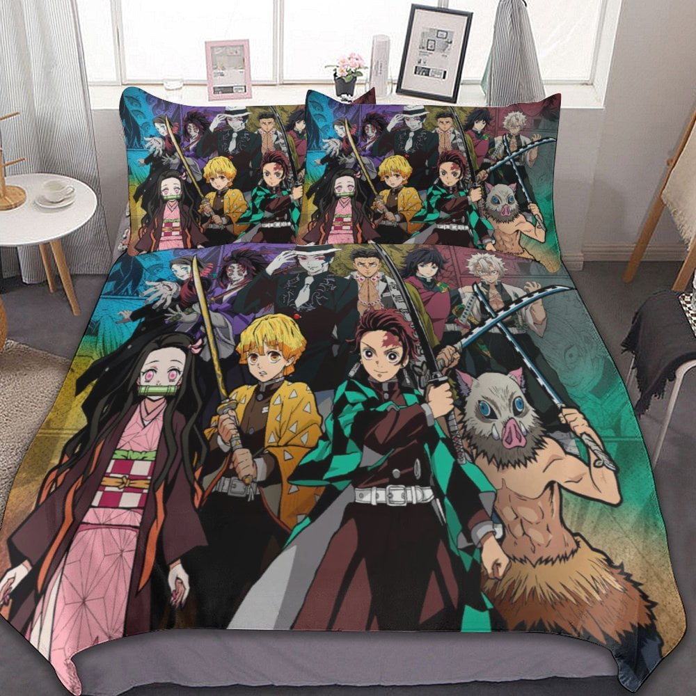 Cute Cartoon Demon Slayer Bedding Set Full Size Duvet Cover Set for