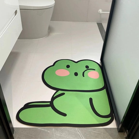 Cute Cartoon Diatomaceous Earth Bath Mat, Super Absorbent Non-Slip Floor Mat for Bathroom Entrance, Quick-Drying Funny Animal Rug for Shower & Tub Use