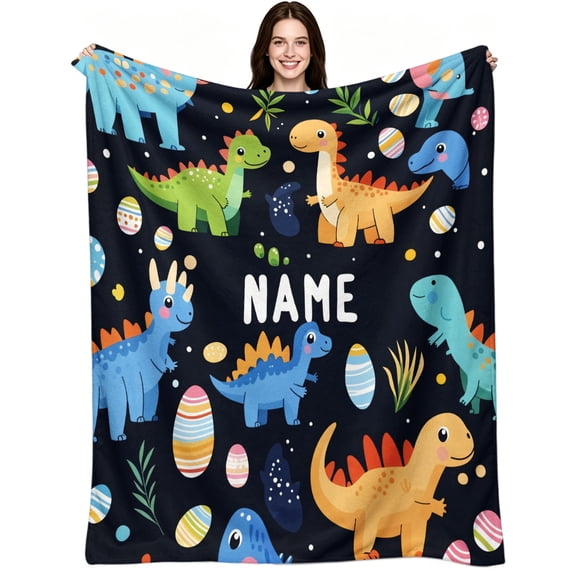 Cute Cartoon Dinosaur & Dino Egg Pattern Flannel Blanket, Soft Warm Cozy Fleece Blanket, Playful Colorful Design, Ideal for Kids Room Nursery Sofa Bed, Perfect Dinosaur - Themed Gift for Toddlers