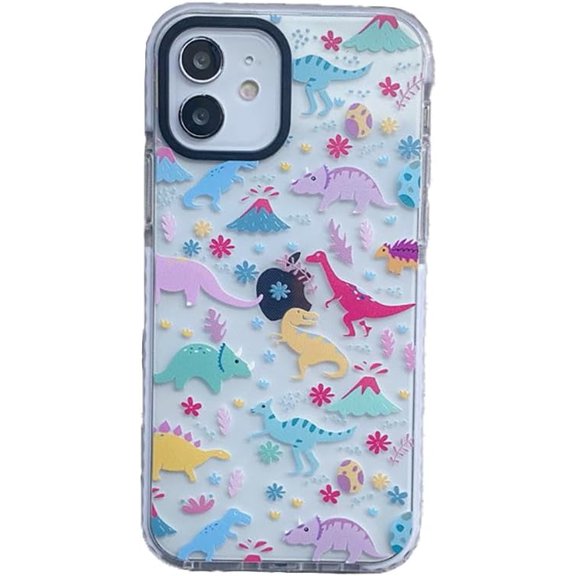 Cute Cartoon Dinosaur Flowers Eggs Clear Soft Phone Case Compatible with iPhone Case (Clear,iPhone 14 Plus)