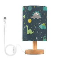 Cute Cartoon Dinosaur Star Dino Bedside Table Lamp LED Warm Lights with USB Charging Port Retro Cylinder Desk Lamps for Bedroom Living Room Office Coffee Bar Decoration