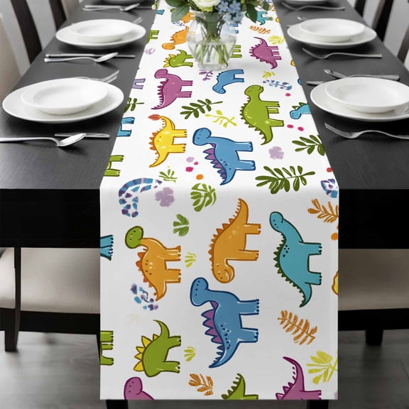 Cute Cartoon Dinosaur Table Runner 48 Inches Long, Green Blue Purple Animals Kitchen Coffee Dining Table Decoration for Home Party Birthday Wedding Home Decor 13x48 Inches