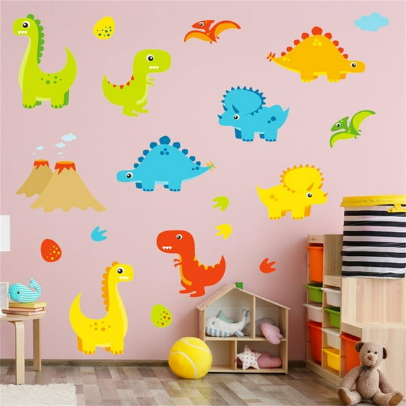 Cute Cartoon Dinosaur Wall Decals, Peel and Stick Colorful Wall Art Mural for Kids Bedroom,Nursery, Classroom & More