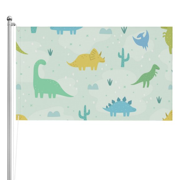 Cute Cartoon Dinosaurs Double Sided Flag 3x5FT Reversible Garden Flag Outdoor Decor for House, Porch, Lawn, Yard, Indoor Wall, Party Decoration