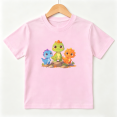thumbnail image 1 of Cute Cartoon Dinosaurs Girls Graphic Tee, Sweet Kawaii Animals 100% Cotton Kids Short Sleeve T-Shirt, 1 of 5