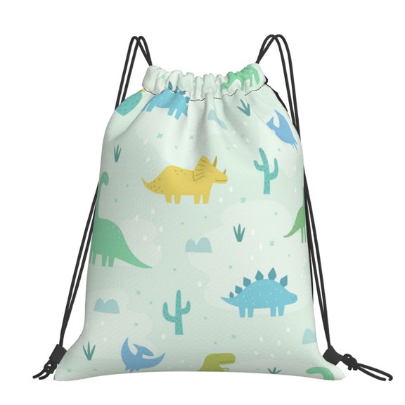 Cute Cartoon Dinosaurs Large Drawstring Backpack Casual Cinch Sack Bag Backpack for Sports Hiking Travel Gym
