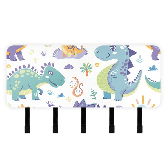 Cute Cartoon Dinosaurs Mail Holder Organizer Wall Mount with Shelf Key Holder Key Rack with 5 Key Hooks for Wall Decorative