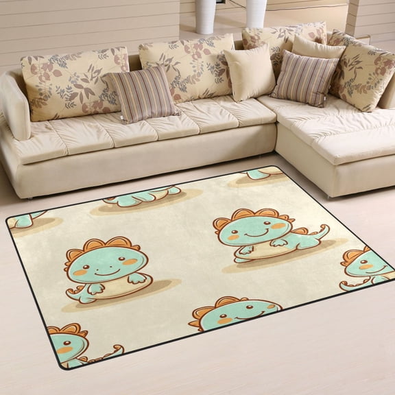 Cute Cartoon Dinosaurs Pattern Soft Polyester Area Rug 31''x20'', Non Slip, Memory Foam, Water Absorbent