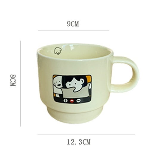 Cute Cartoon Dog Ceramic Mug, Cream Style Simple Coffee Cup, Couple Daily Water Cup for Home