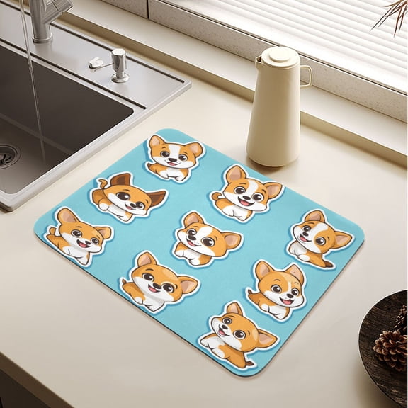 Cute Cartoon Dog Drying Mat Diatomaceous Earth Super Absorbent Non-slip Rubber Sole Heat Resistant 230 Degrees Fahrenheit 19.715.7in