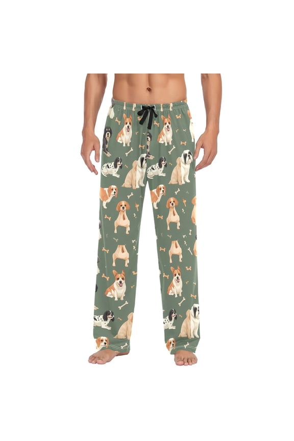 Cute Cartoon Dogs and Bones joogoo Men's Pajama Pants Cotton Long Sleepwear Lounge Pants M